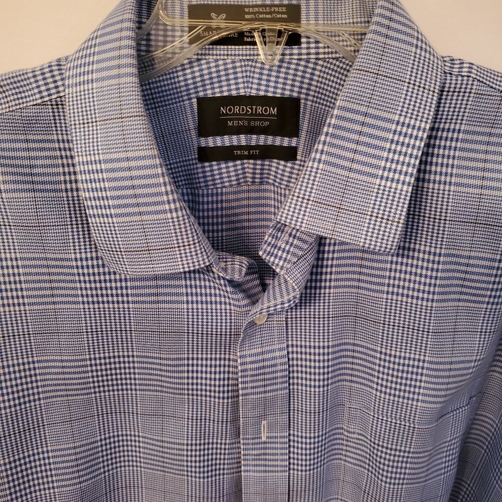 Nordstrom Signature men's trim fit cotton dress shirt blue size 34/35. neck 16.5